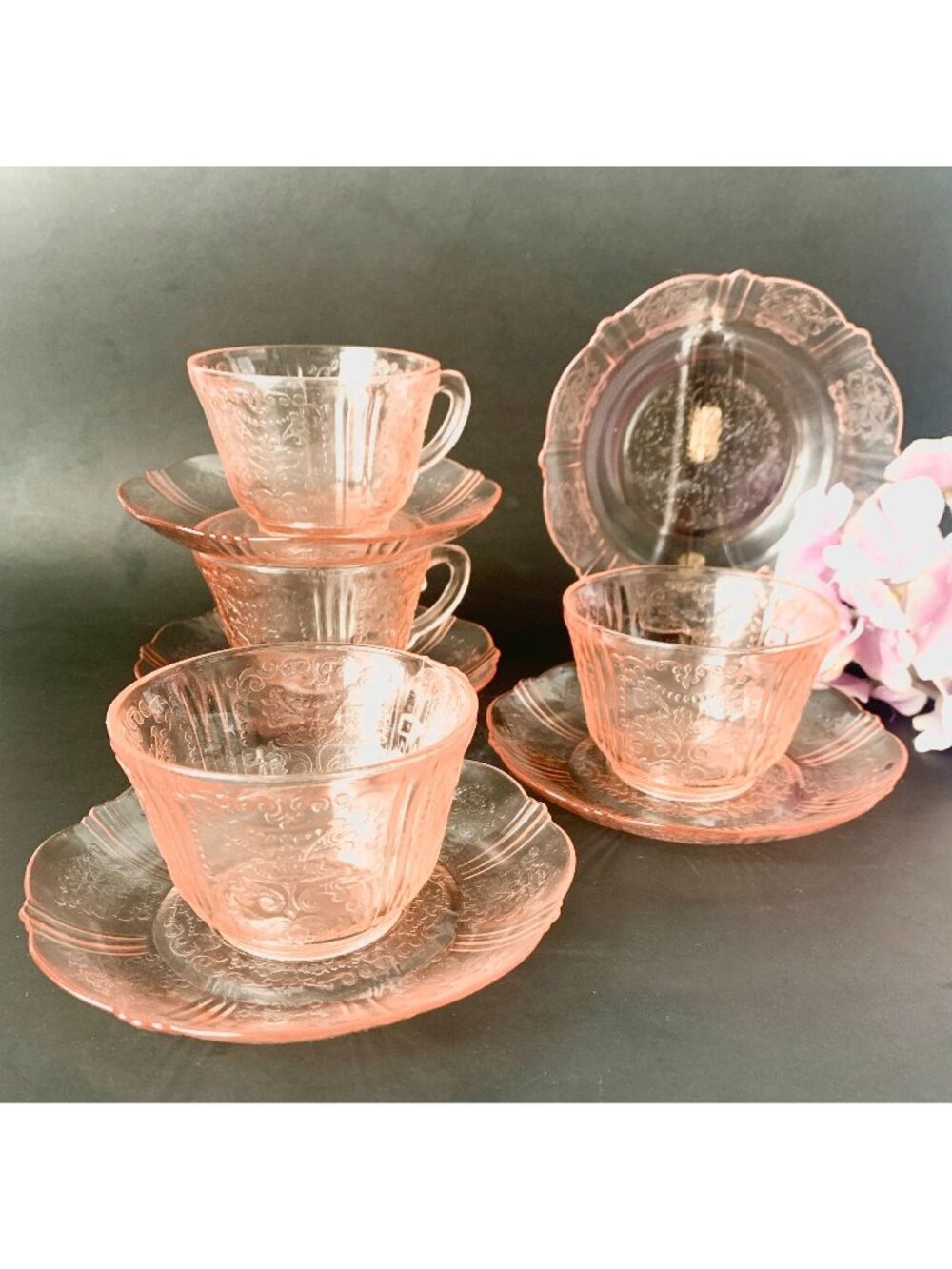 4 Pink American Sweetheart Cups & Saucers Cereal Bowl Depression Glass